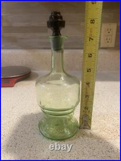 VINTAGE uranium Green GLASS DECANTER 8.5 Inch With black Art Deco Stopper Unique