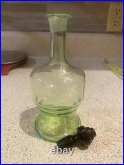 VINTAGE uranium Green GLASS DECANTER 8.5 Inch With black Art Deco Stopper Unique