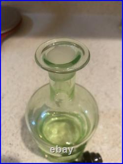VINTAGE uranium Green GLASS DECANTER 8.5 Inch With black Art Deco Stopper Unique