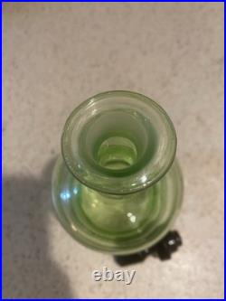 VINTAGE uranium Green GLASS DECANTER 8.5 Inch With black Art Deco Stopper Unique
