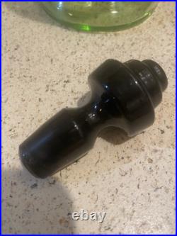 VINTAGE uranium Green GLASS DECANTER 8.5 Inch With black Art Deco Stopper Unique