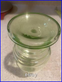 VINTAGE uranium Green GLASS DECANTER 8.5 Inch With black Art Deco Stopper Unique