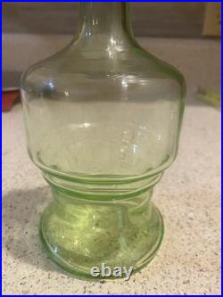 VINTAGE uranium Green GLASS DECANTER 8.5 Inch With black Art Deco Stopper Unique