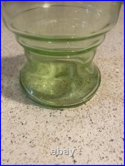 VINTAGE uranium Green GLASS DECANTER 8.5 Inch With black Art Deco Stopper Unique