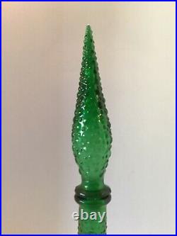 VIntage MCM Barware Empoli 16 Genie Bottle Decanter Green Bubble Italy Glass
