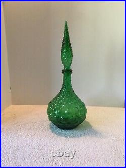 VIntage MCM Barware Empoli 16 Genie Bottle Decanter Green Bubble Italy Glass