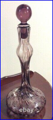 VNTG Rainbow Hand Blown Art Glass 14 Decanter WithStopper Purple/Clear XCLNT Cond
