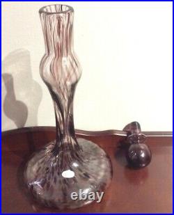 VNTG Rainbow Hand Blown Art Glass 14 Decanter WithStopper Purple/Clear XCLNT Cond