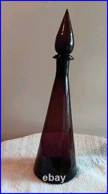 VTG 17 MCM Italy Empoli Glass Purple Amethyst Genie Bottle w Flame Stopper