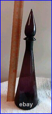 VTG 17 MCM Italy Empoli Glass Purple Amethyst Genie Bottle w Flame Stopper