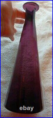 VTG 17 MCM Italy Empoli Glass Purple Amethyst Genie Bottle w Flame Stopper