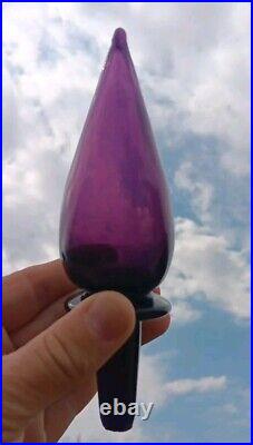 VTG 17 MCM Italy Empoli Glass Purple Amethyst Genie Bottle w Flame Stopper