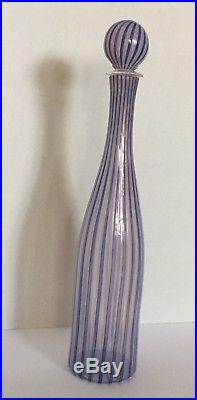 VTG 18 Signed Murano Art Glass Purple / Blue Ribbon Decanter Italy Hand Blown