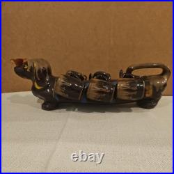 VTG 1950s Barware Artmark Japan Ceramic Dachshund Dog Decanter, 5 Shot Glasses