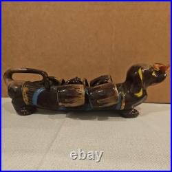VTG 1950s Barware Artmark Japan Ceramic Dachshund Dog Decanter, 5 Shot Glasses