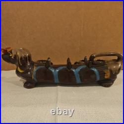 VTG 1950s Barware Artmark Japan Ceramic Dachshund Dog Decanter, 5 Shot Glasses