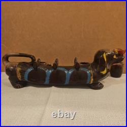 VTG 1950s Barware Artmark Japan Ceramic Dachshund Dog Decanter, 5 Shot Glasses