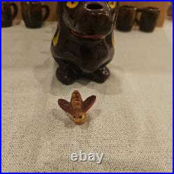 VTG 1950s Barware Artmark Japan Ceramic Dachshund Dog Decanter, 5 Shot Glasses