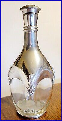 VTG 1950s French Glass and Pewter Art Deco Decanter by Etains Du Manoir