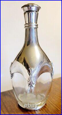 VTG 1950s French Glass and Pewter Art Deco Decanter by Etains Du Manoir