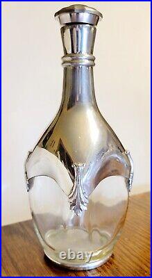 VTG 1950s French Glass and Pewter Art Deco Decanter by Etains Du Manoir