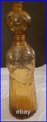 VTG 1960's 14 Amber Empoli Glass Italy Lady/Woman Figural Bottle Decanter