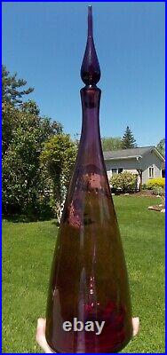 VTG 1960's Blenko Art Glass Amethyst Purple Decanter 920 L with Stopper 23 1/4