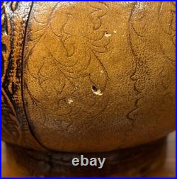 VTG 1980's Italian Green Glass Decanter Set Leather Wrapped With Serving Tray