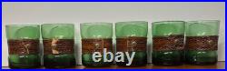 VTG 1980's Italian Green Glass Decanter Set Leather Wrapped With Serving Tray