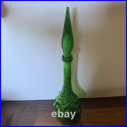 VTG 20 Green Empoli Italy Bubble Glass Genie Bottle MCM 1960s Art Decanter