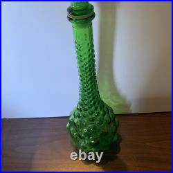 VTG 20 Green Empoli Italy Bubble Glass Genie Bottle MCM 1960s Art Decanter