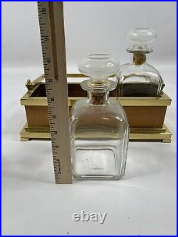 VTG 60s MCM Hollywood Regency 3 Glass Apothecary Decanters in Brass Caddy Case