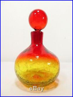 VTG Amberina TANGERINE BLENKO CRACKLE GLASS DECANTER 636S HUSTED Art Bottle Vase