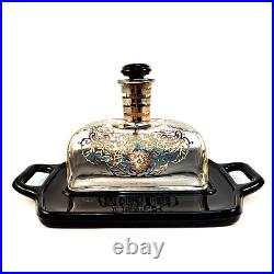 VTG Art Deco Sterling Silver Overlay Glass Perfume Bottle/Liquor Decanter & Tray