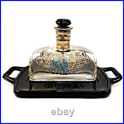 VTG Art Deco Sterling Silver Overlay Glass Perfume Bottle/Liquor Decanter & Tray