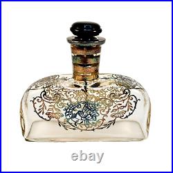 VTG Art Deco Sterling Silver Overlay Glass Perfume Bottle/Liquor Decanter & Tray