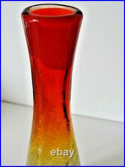 VTG BLENKO 920S DECANTER'50s TANGERINE AMBERINA CRACKLE GLASS STOPPER 11 1/8H