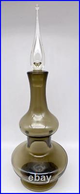 VTG Bischoff Art Glass Decanter Smoke Brown withClear Stopper 16 Tall withStopper