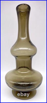 VTG Bischoff Art Glass Decanter Smoke Brown withClear Stopper 16 Tall withStopper