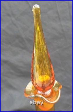 VTG Blenko #37 Honey Amber Glass Decanter Genie Bottle w Teardrop Flame Stopper