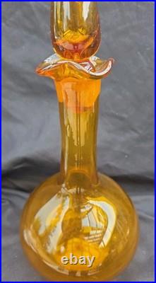 VTG Blenko #37 Honey Amber Glass Decanter Genie Bottle w Teardrop Flame Stopper