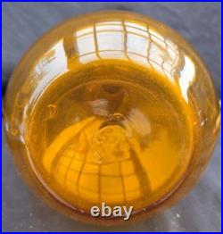 VTG Blenko #37 Honey Amber Glass Decanter Genie Bottle w Teardrop Flame Stopper