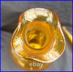 VTG Blenko #37 Honey Amber Glass Decanter Genie Bottle w Teardrop Flame Stopper