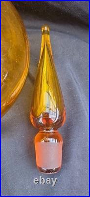 VTG Blenko #37 Honey Amber Glass Decanter Genie Bottle w Teardrop Flame Stopper VTG Blenko #37 Honey Amber Glass Decanter Genie Bottle w Teardrop Flame Stopper