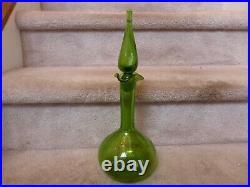 VTG Blenko Glass #37 Green Glass Decanter Genie Bottle Teardrop Stopper 14.5