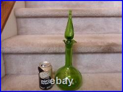 VTG Blenko Glass #37 Green Glass Decanter Genie Bottle Teardrop Stopper 14.5