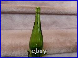 VTG Blenko Glass #37 Green Glass Decanter Genie Bottle Teardrop Stopper 14.5