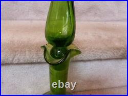 VTG Blenko Glass #37 Green Glass Decanter Genie Bottle Teardrop Stopper 14.5