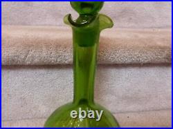 VTG Blenko Glass #37 Green Glass Decanter Genie Bottle Teardrop Stopper 14.5