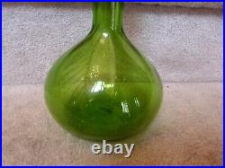 VTG Blenko Glass #37 Green Glass Decanter Genie Bottle Teardrop Stopper 14.5